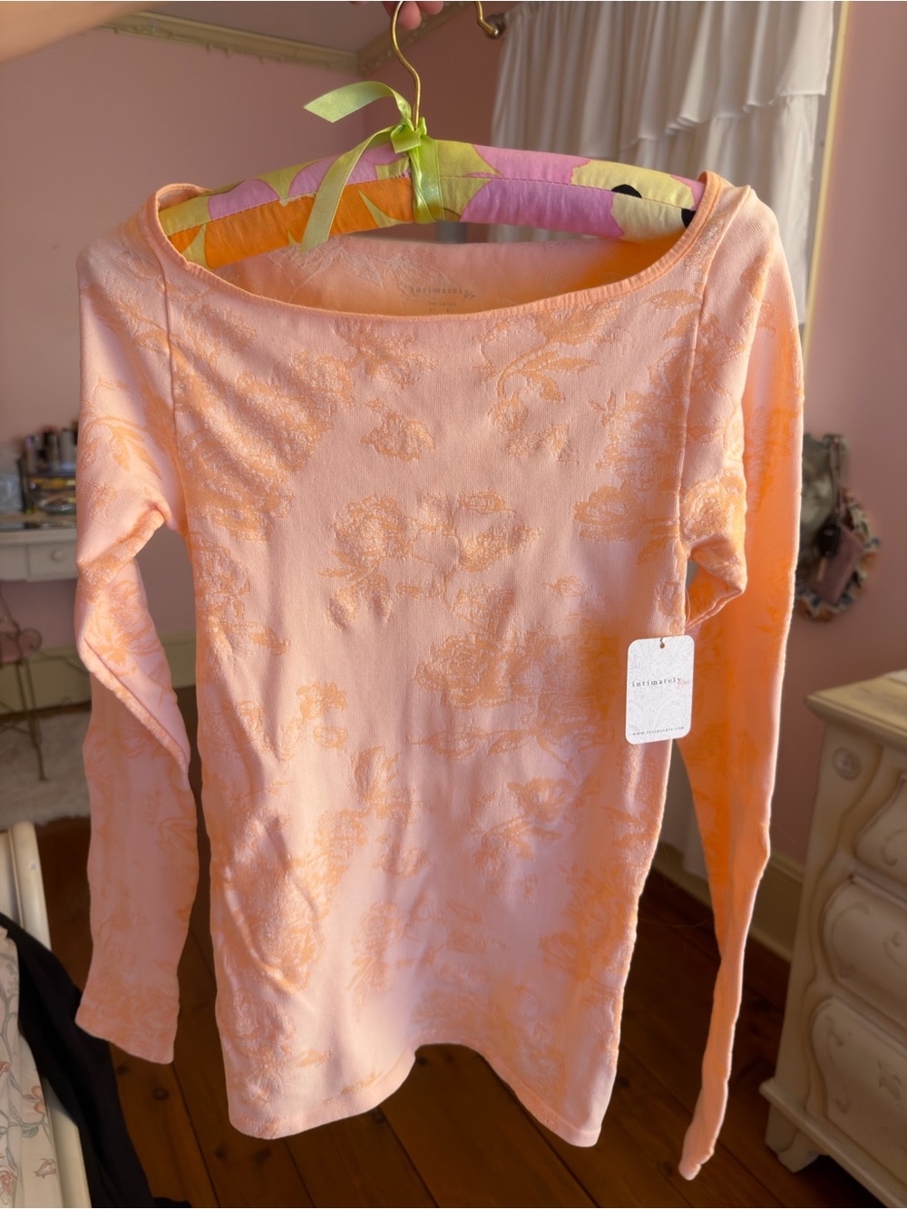 Free People Peach Floral Long Sleeve